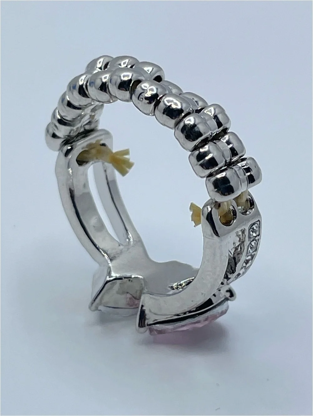 Silver Tone Pink Clear Heart Crystal Stretch Ring Statement